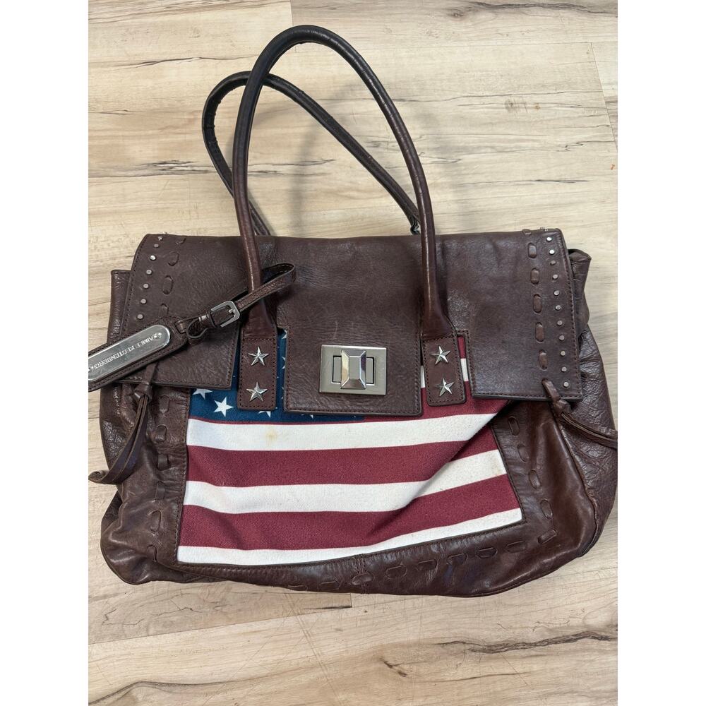 Aimee Kestenberg Washington tote brown leather flag purse